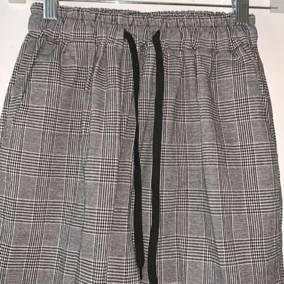 Shein Plaid Elastic Waist Drawstring Pants EU 36 / US 4 S Black & White Cotton/P - Picture 4 of 11